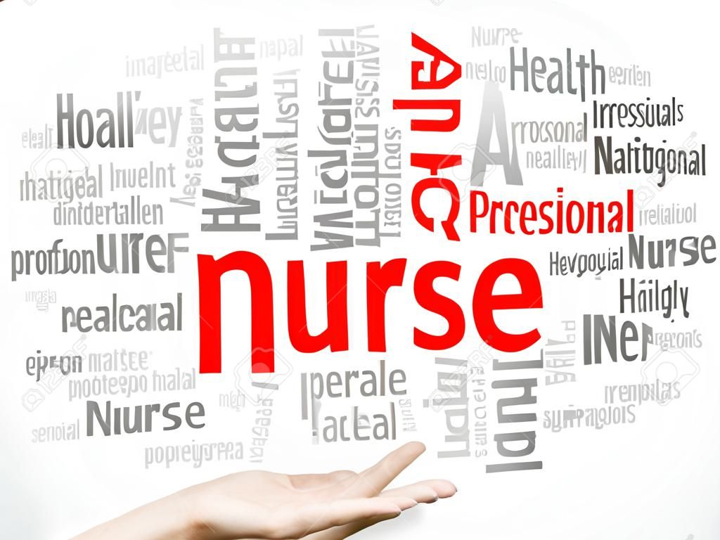 Collage de nuage de mots d'infirmière, fond de concept de santé