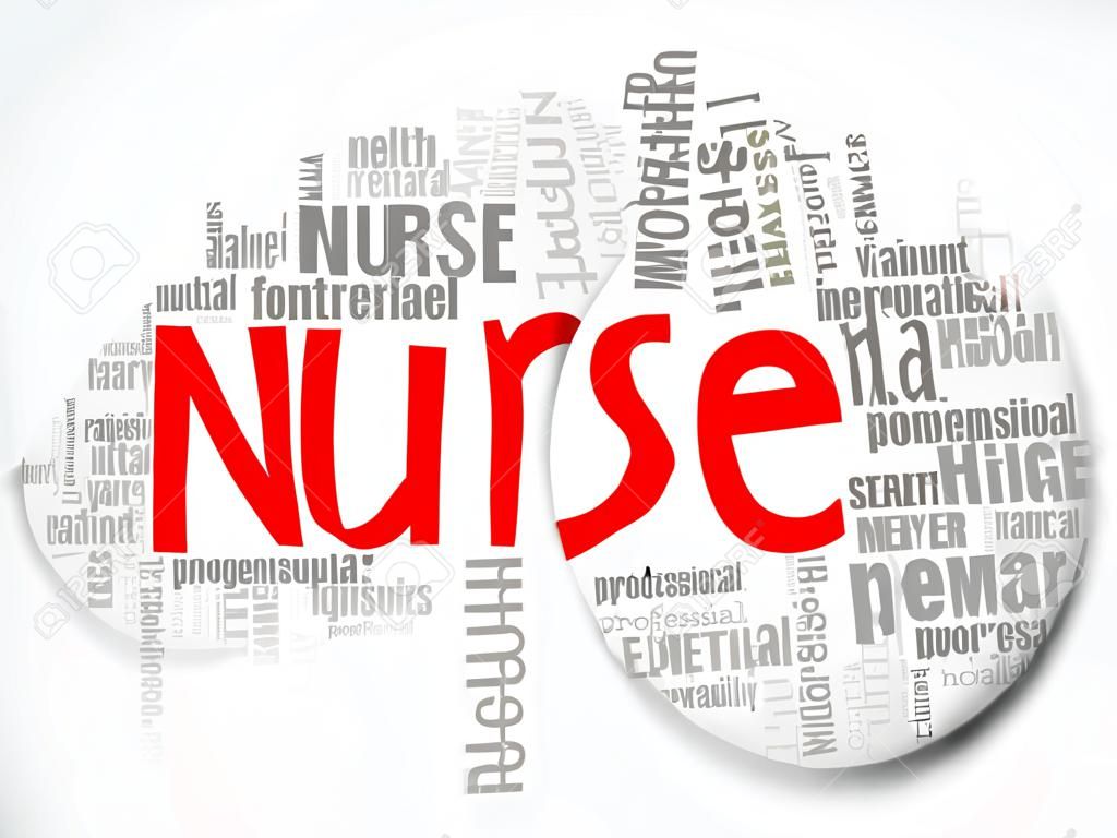Collage de nuage de mots d'infirmière, fond de concept de santé