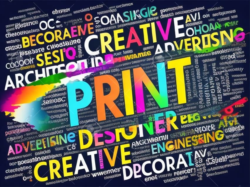 인쇄 단어 구름, 창조적 인 비즈니스 개념 배경