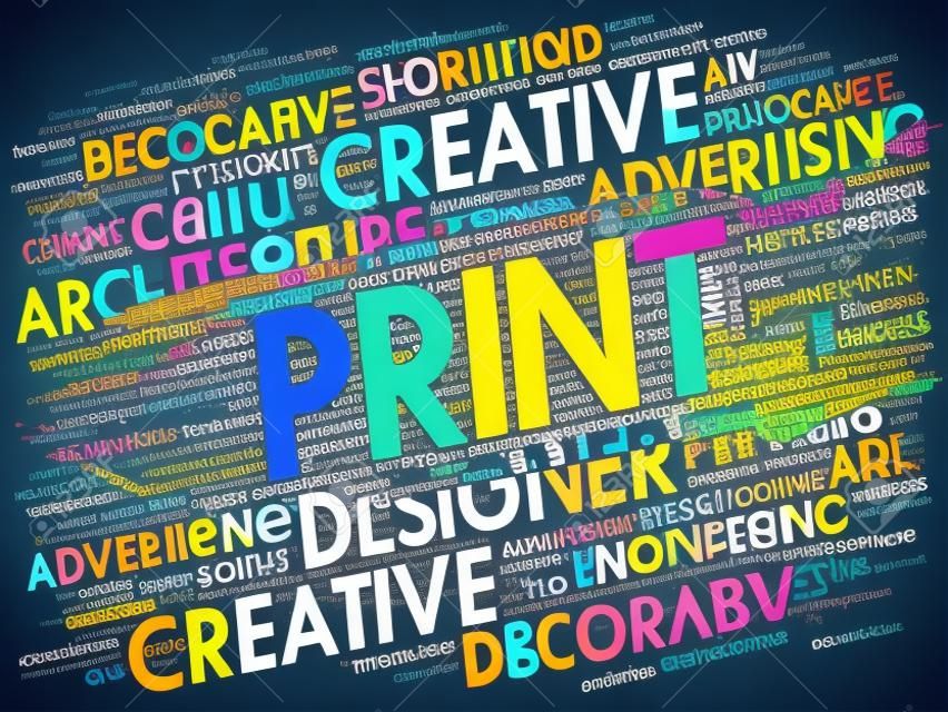인쇄 단어 구름, 창조적 인 비즈니스 개념 배경