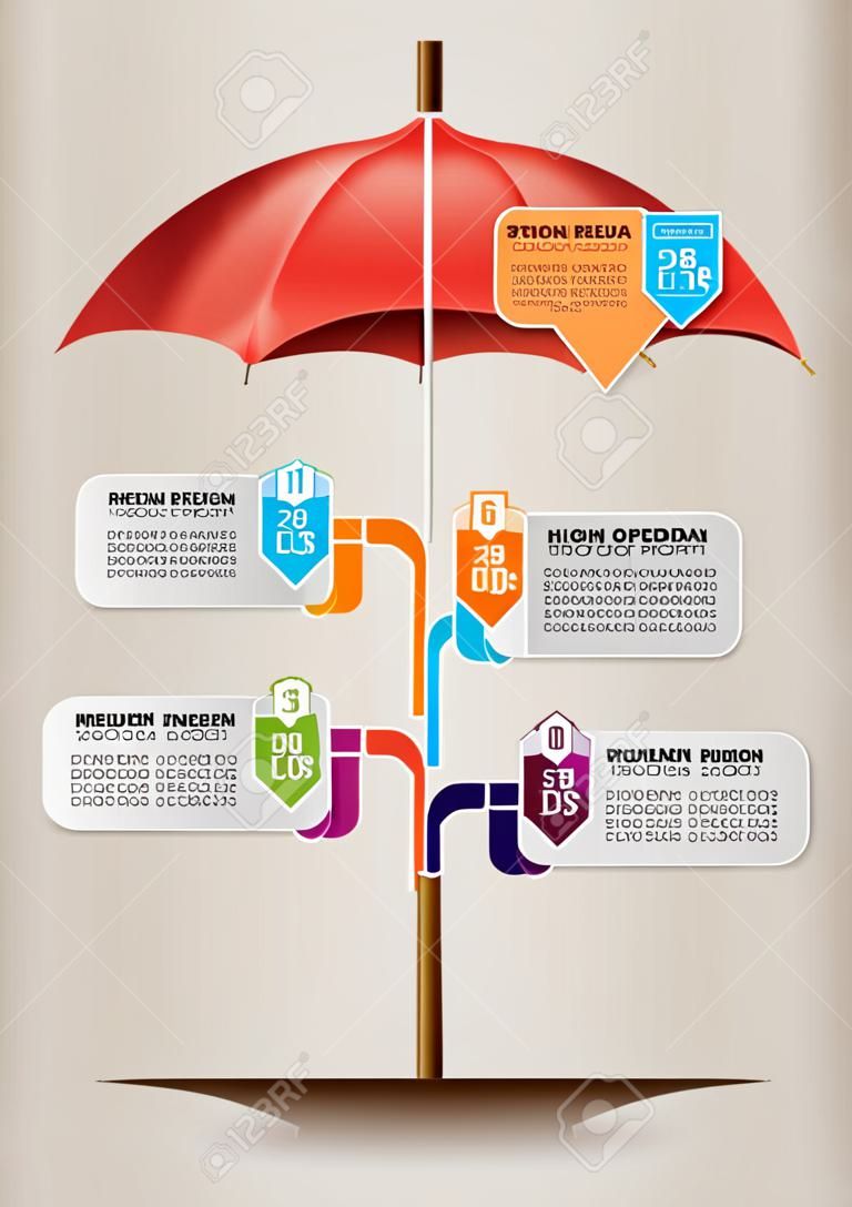 Modern infographics option banner with red umbrella EPS 10 contains transparency.