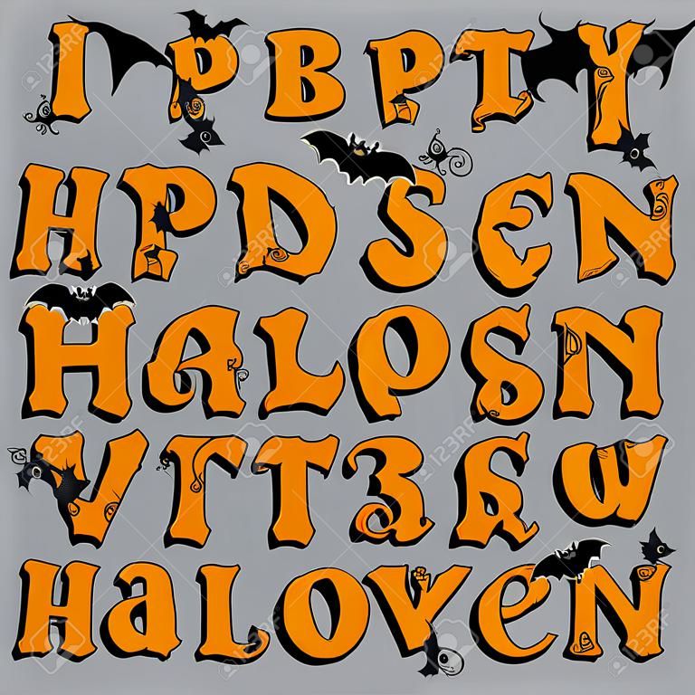 Spooky Halloween Font Großbuchstaben, für Halloween-Grußkarten, EPS-10 enthält Transparenz.