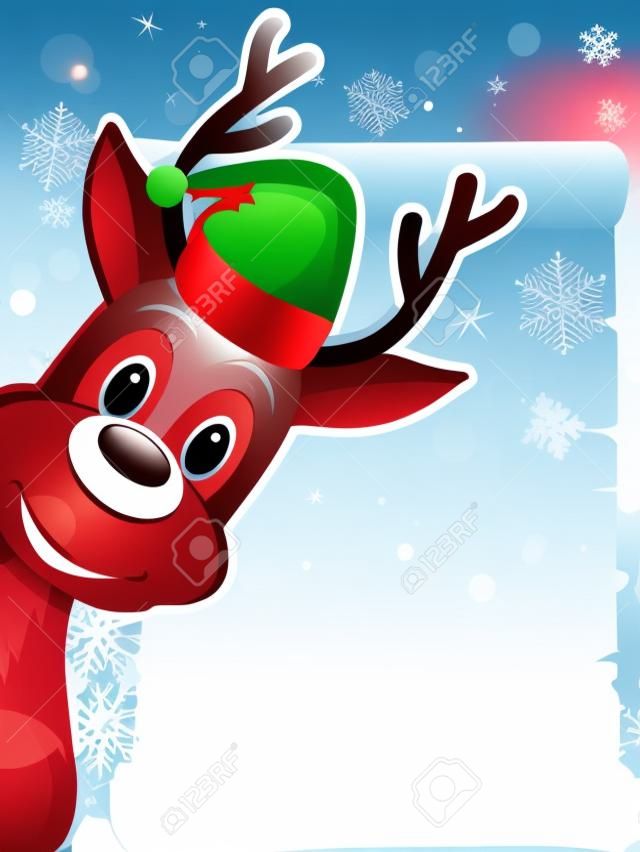 驯鹿与Santa帽和圣诞背景-矢量插图