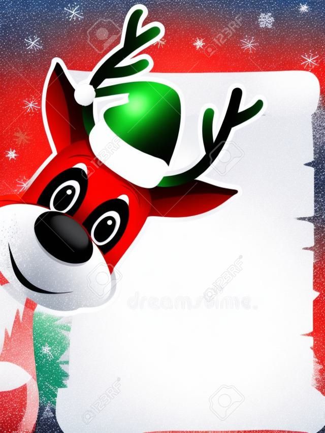 reindeer with Santa hat and Christmas background - vector illustration