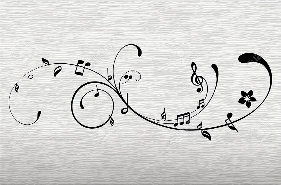 Black music notes on a  white background
