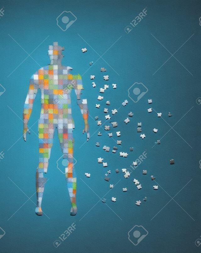 Abstract male body built of puzzle pieces
