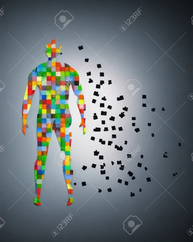 Abstract male body built of puzzle pieces