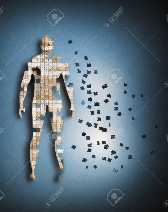 Cuerpo masculino abstracto construido con piezas de rompecabezas