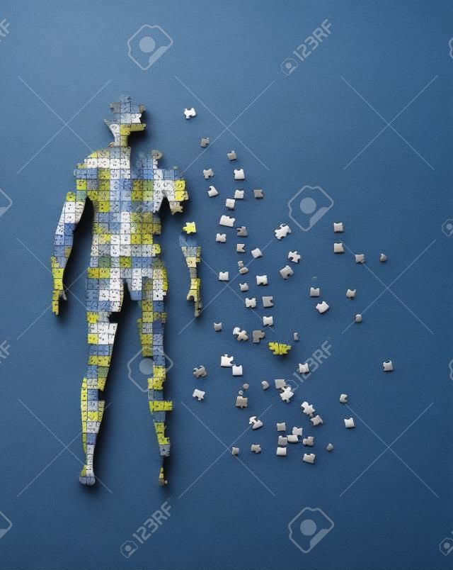 Corpo masculino abstrato construído de peças de quebra-cabeça