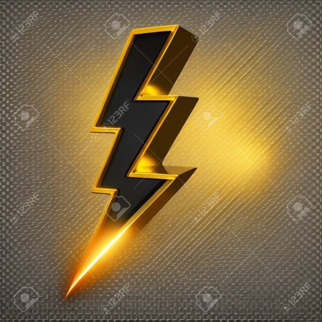Lightning symbol, 3d golden sign isolated on white background