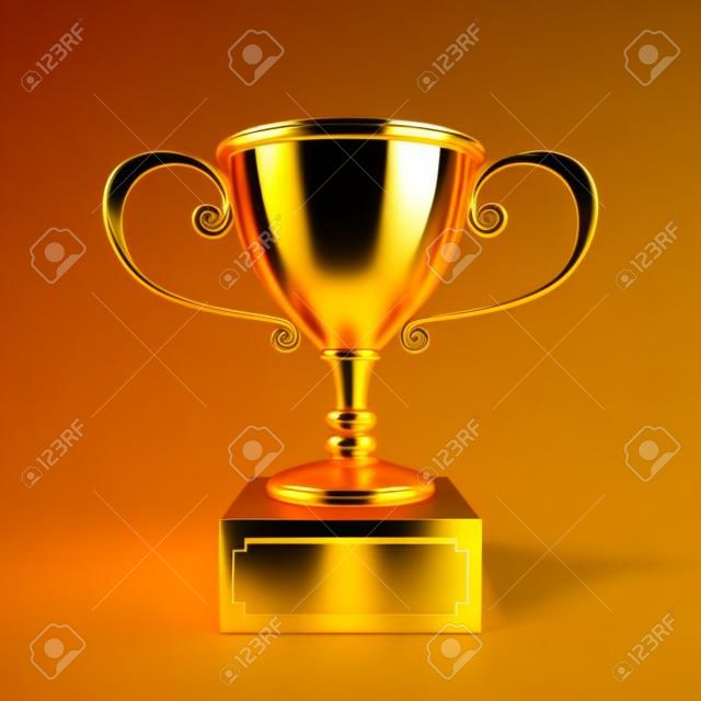 Golden trophy cup. 3D render illustrazione isolato su sfondo bianco