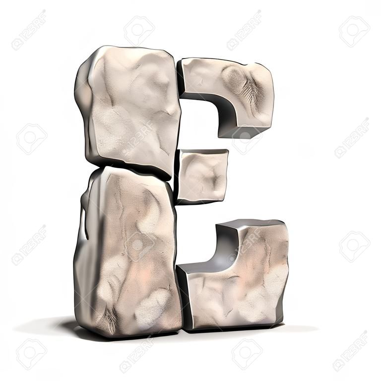 石字体字母E 3D渲染图孤立在白色背景上