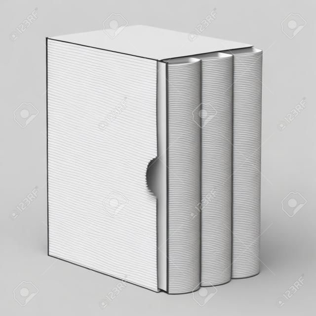 Three books with blank box cover 3D rendering illustration isolated on white background