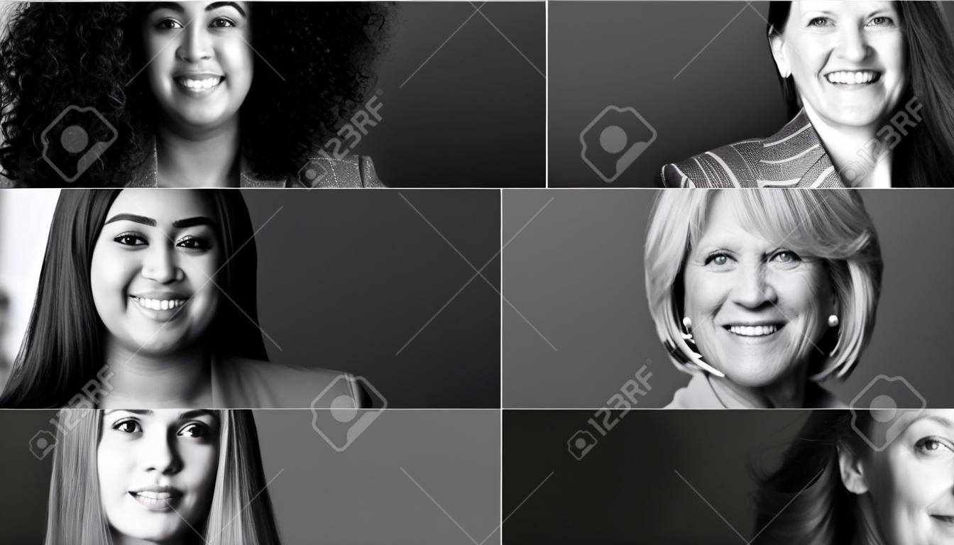 Group of six beautiful Multiracial power women together
