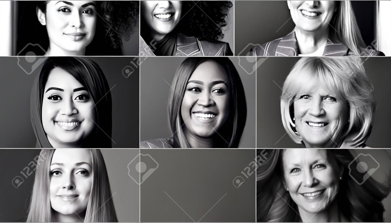 Group of six beautiful Multiracial power women together