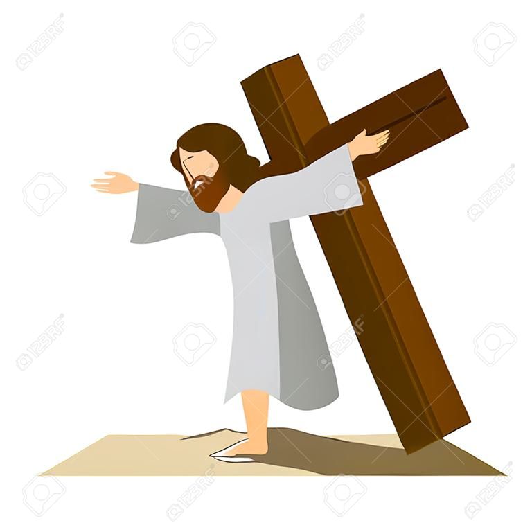 jesus christ falls first time - via crucis shadow vector illustration eps 10