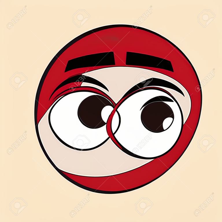 cartoon face with expressive eyes icon over white background colorful design vector illustration