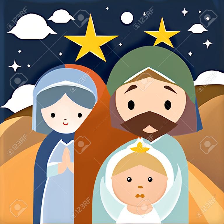 Los tres Reyes Magos José y el bebé Jesús del tema de la familia santa ilustración vectorial