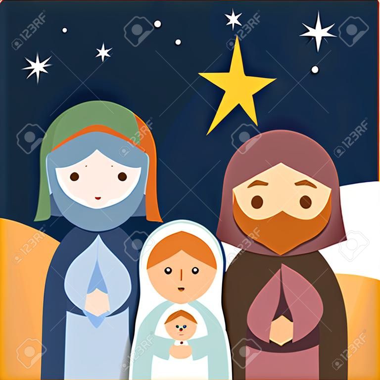 Los tres Reyes Magos José y el bebé Jesús del tema de la familia santa ilustración vectorial