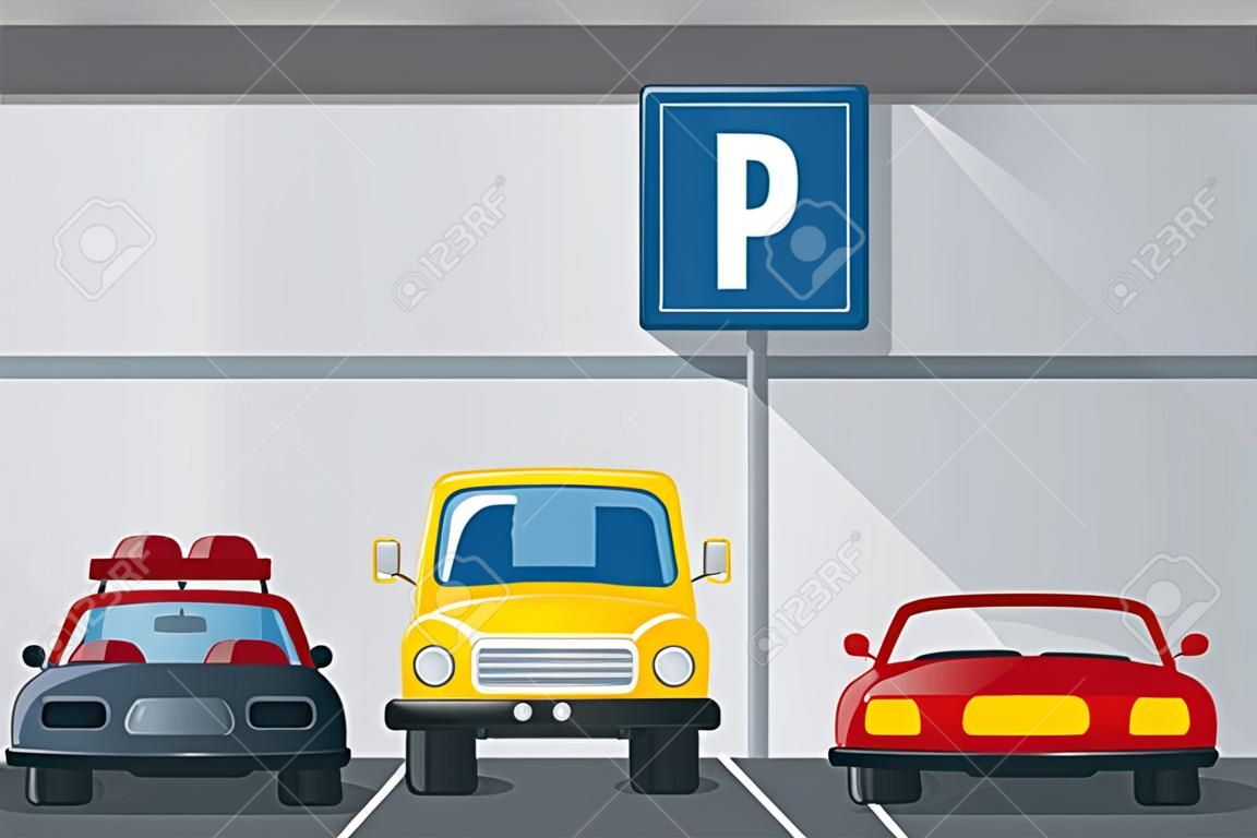 parking basement with parked cars colorful design vector illustration