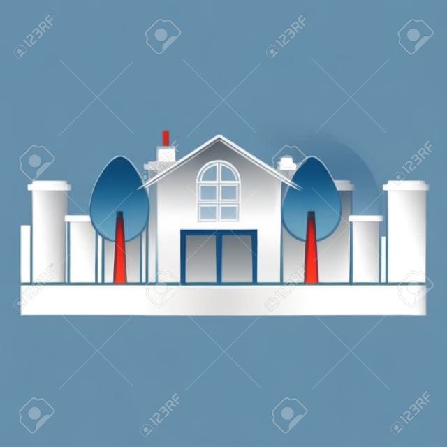 Landscape with modern house and street over white background, vector illustration