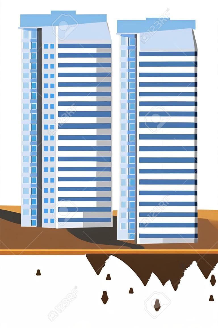 urban buildings in terrain ground vector illustration design