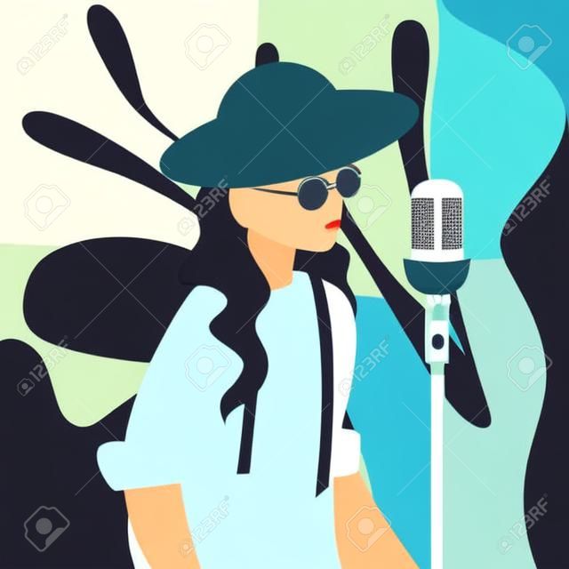 Sänger mit Mikrofoncharakter-Vektor-Illustrationsdesign