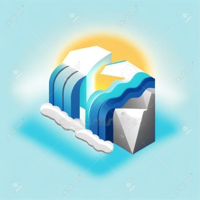 berg met waterval op witte achtergrond vector illustratie ontwerp