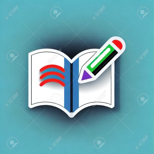 pen and opened book icon over white background, colorful line and fill style, vector illustration