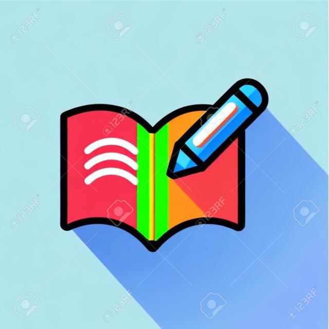 pen and opened book icon over white background, colorful line and fill style, vector illustration
