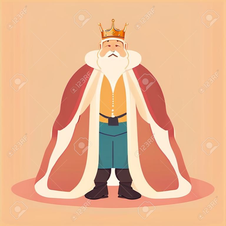 king, fat man with crown and royal robes, monarch vector illustration design