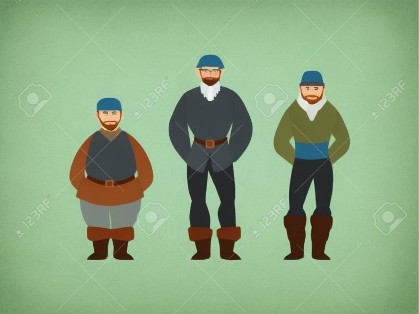Reihe von Männern mittelalterlichen Bauern Vektor-Illustration-Design