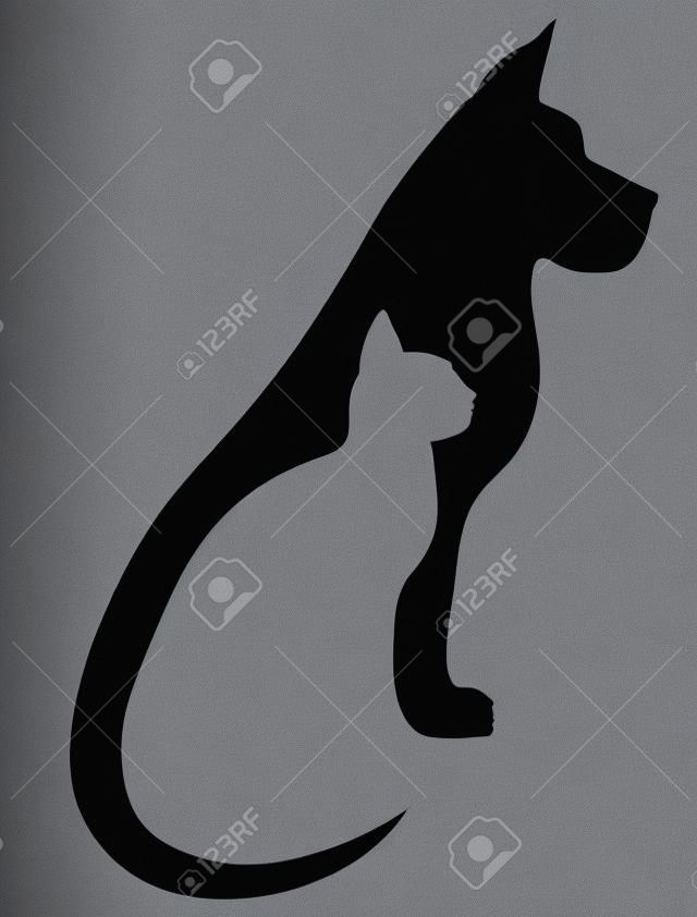 Grey dog and white cat silhouettes composition