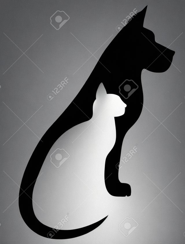 Graue und weiße Katze, Hund Silhouetten Zusammensetzung