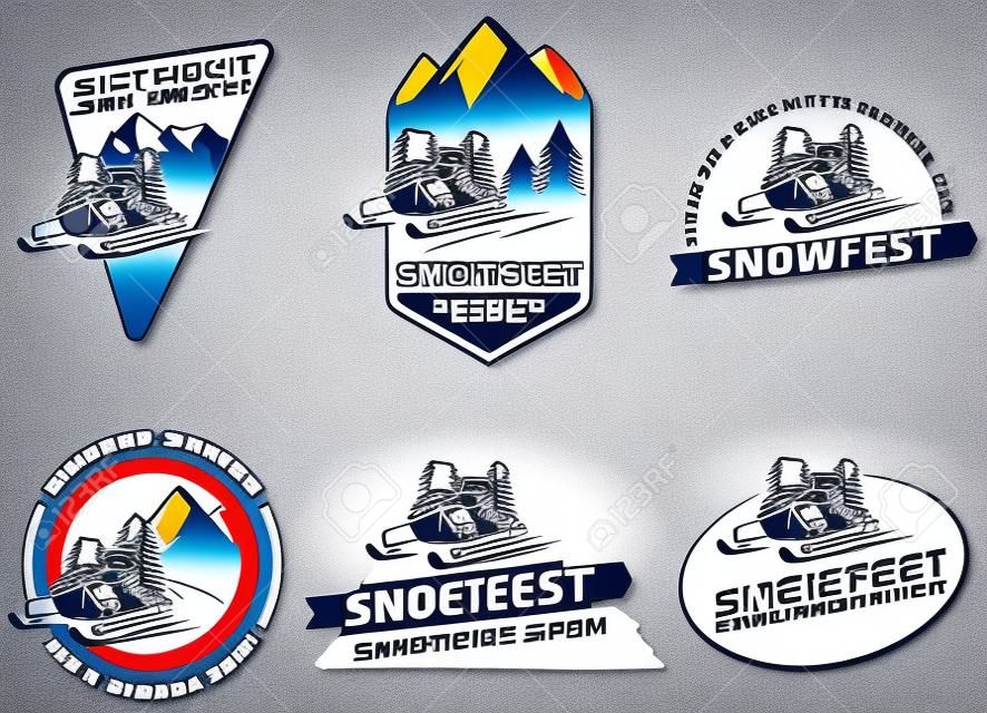 Набор зимы снегоходов эмблемы, значки и значки. Снегоходах зимой Конное путешествие, снег санки и элементы дизайна снегоходов.