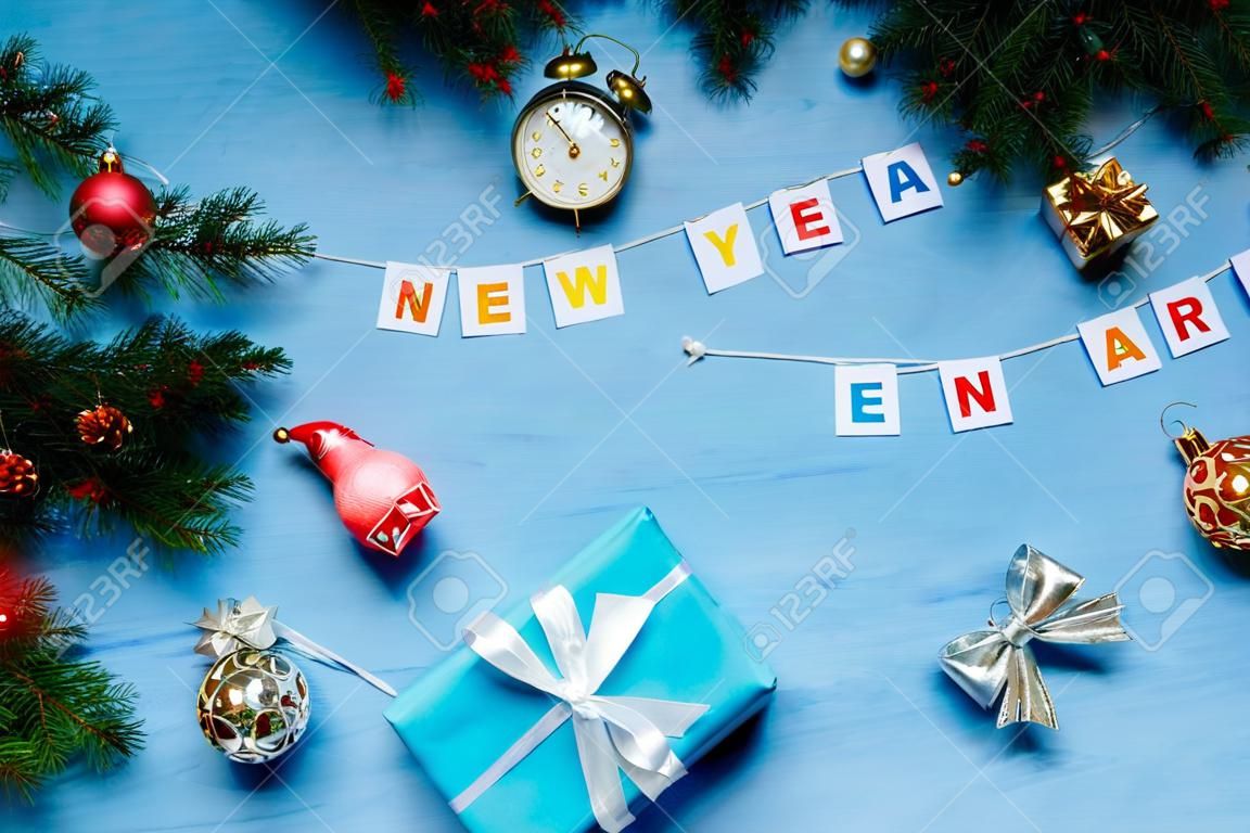 new year Christmas background Christmas tree toys gifts
