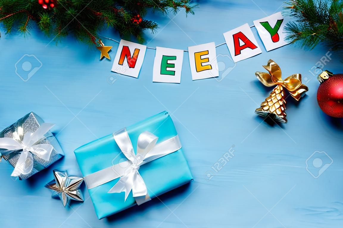 new year Christmas background Christmas tree toys gifts