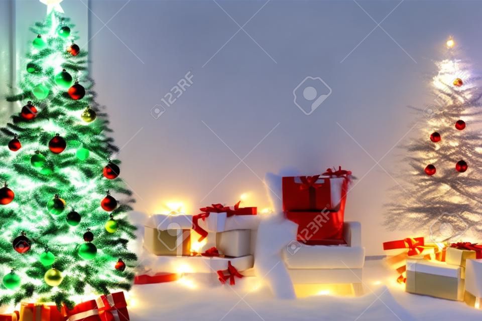 Christmas tree garland lights with gifts of new year holiday
