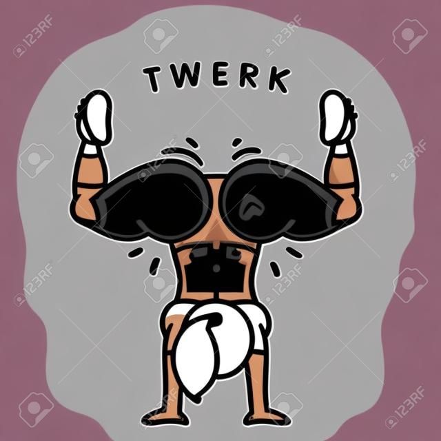 Cartoon style black girl twerking booty in hand stand vector