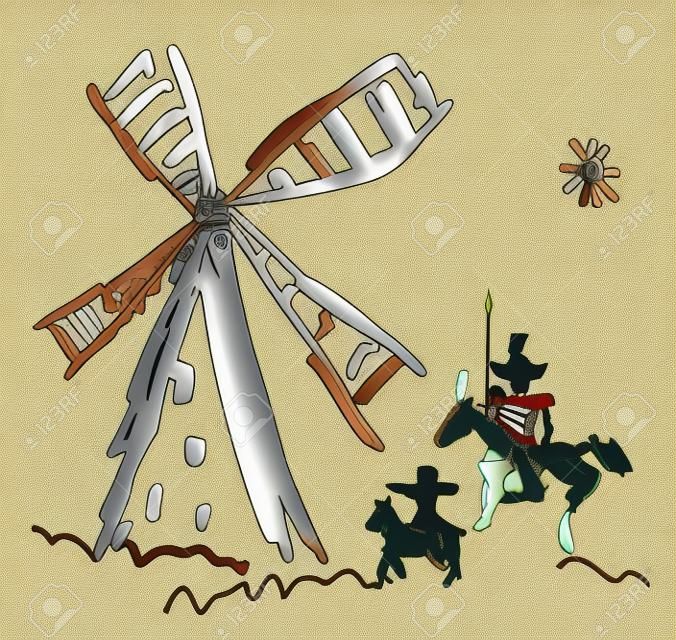 Schematic representation of Don Quixote and his squire