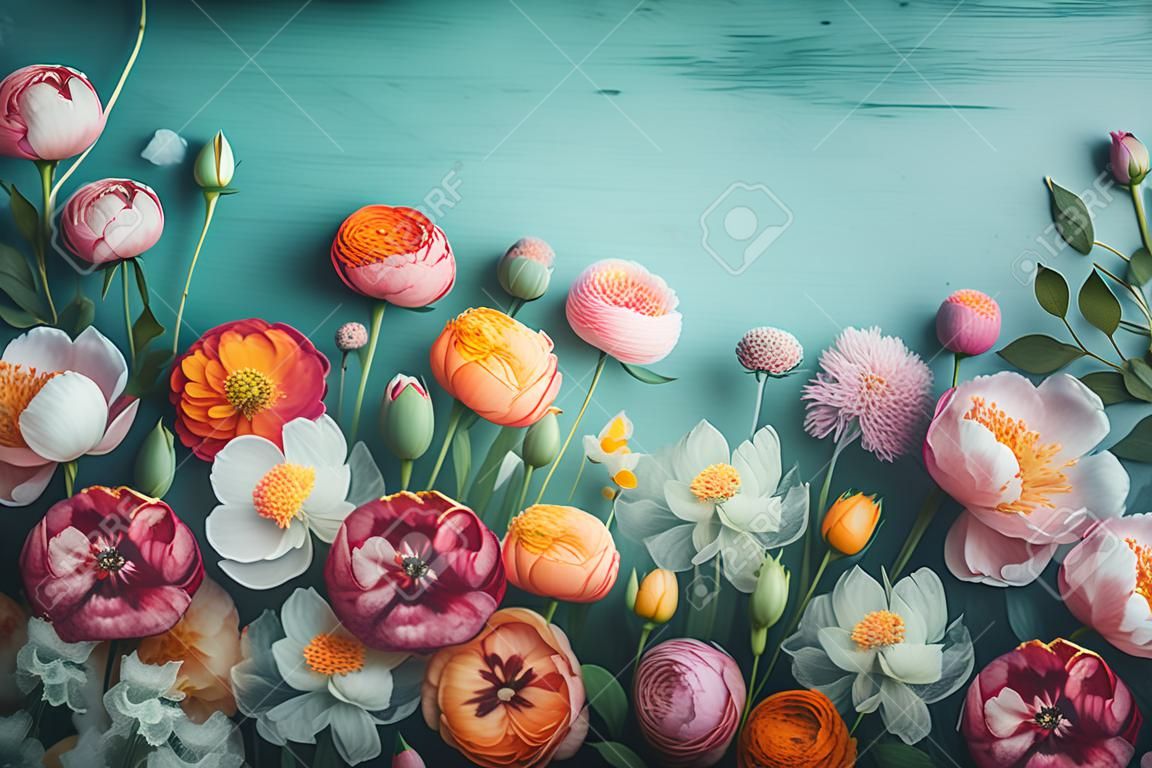 pastel color festive flower valentine peonies spring watercolor background blossom design. Generative AI.