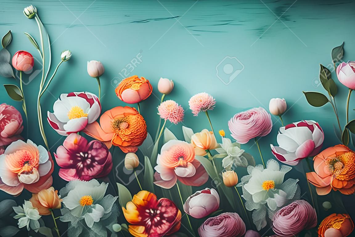pastel color festive flower valentine peonies spring watercolor background blossom design. Generative AI.