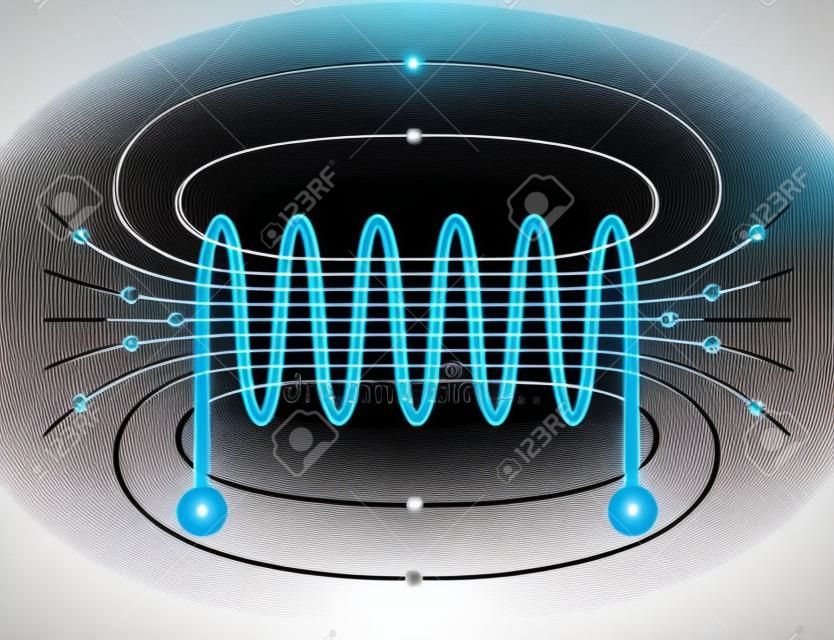 Magnetic field created inside a solenoid, described using field lines. Vector illustration