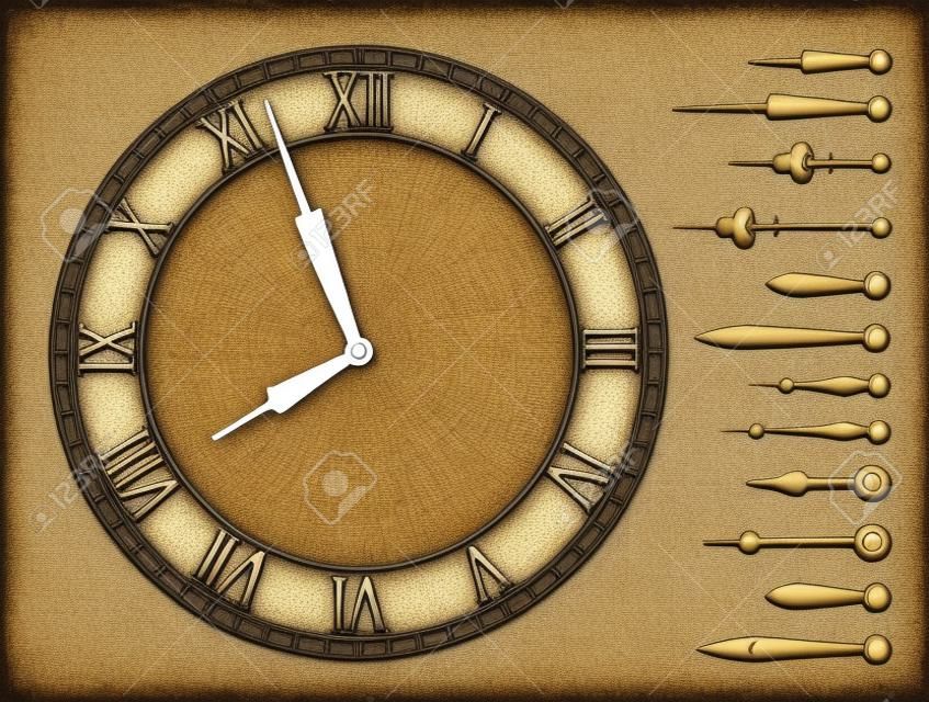 cadran d'horloge avec chiffres romains vecteur et set de aiguilles de l'horloge