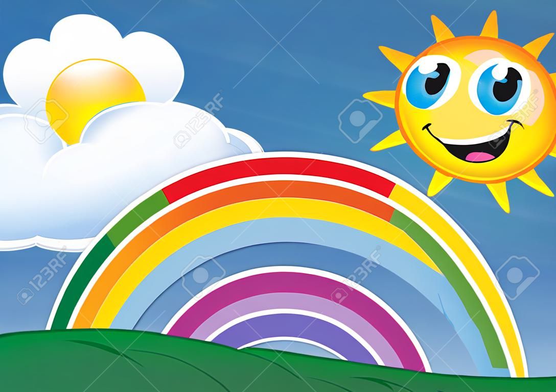 Darstellung der Regenbogen, Wolken und glücklich Sonne in den Himmel
