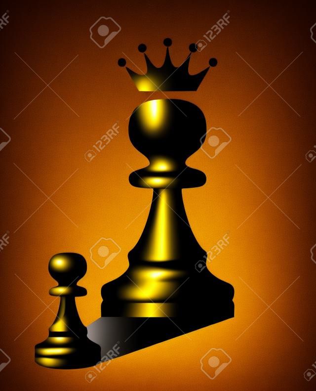 Büyük bir kralın gölgesinde küçük satranç piyonu vektör
