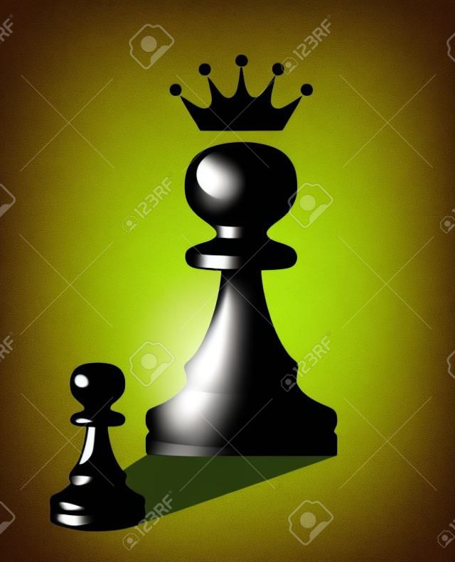 vector kleine schaak pion met de schaduw van een grote koning