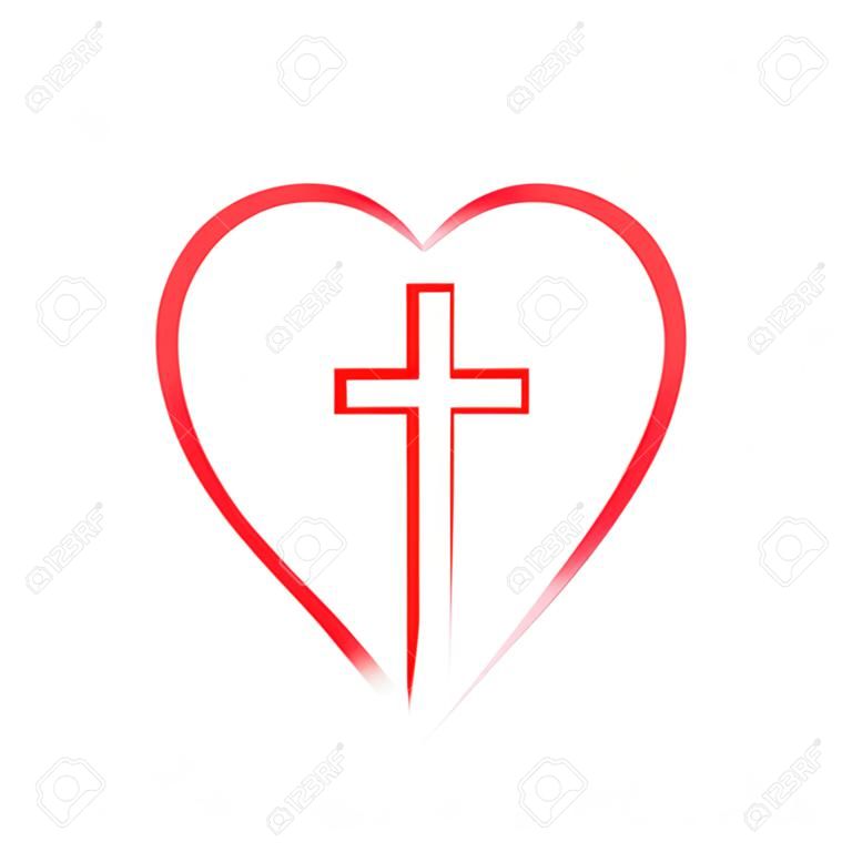 Christian cross in heart, Jesus Christ vector illustration.