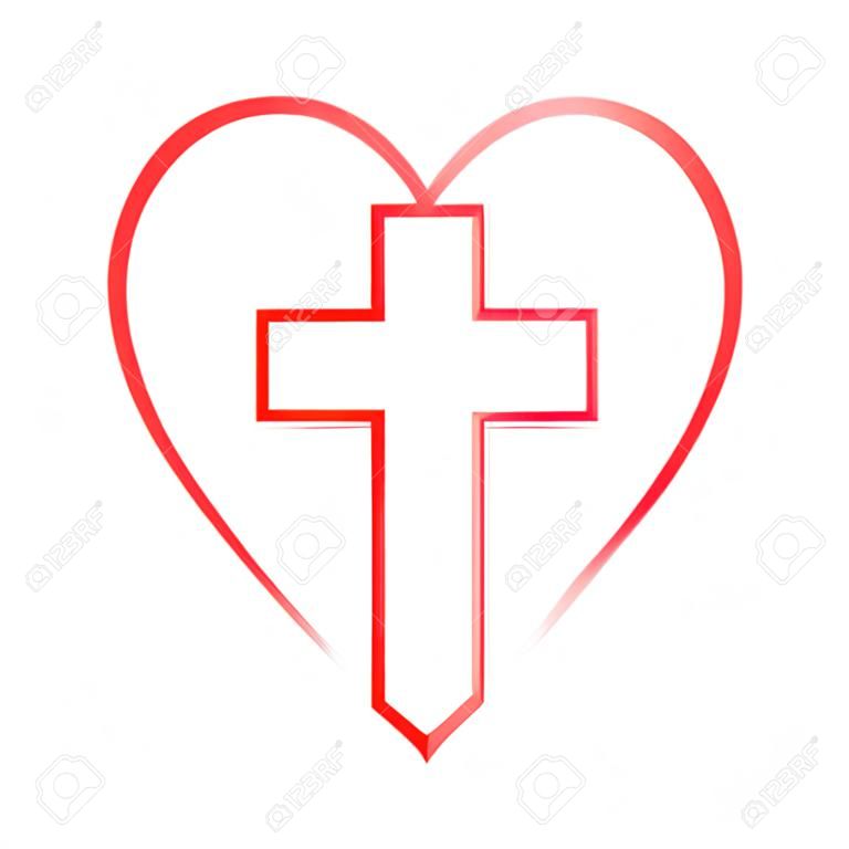 Christian cross in heart, Jesus Christ vector illustration.