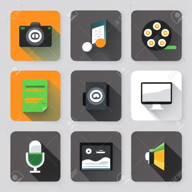 Icone multimedia piatte. Illustrazione vettoriale